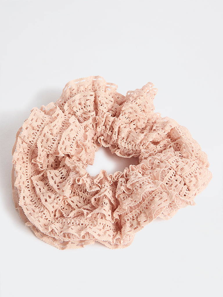Westside Accessories Blush Frilled-Lace Scrunchie