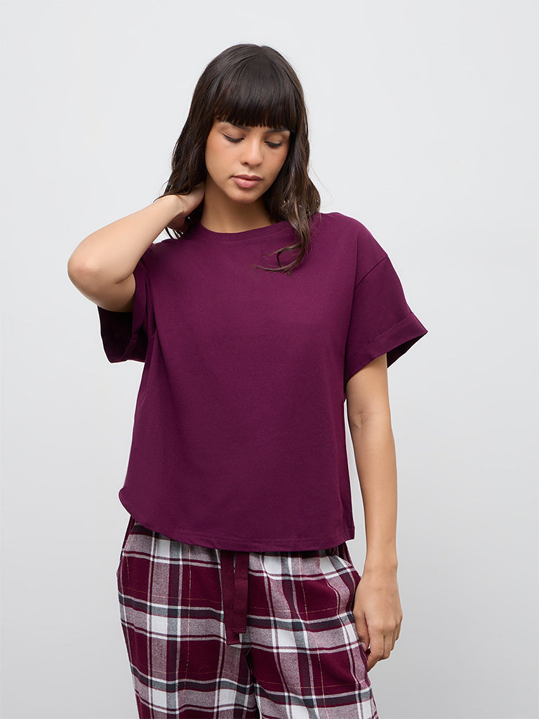 Wunderlove Plum Cotton T-Shirt