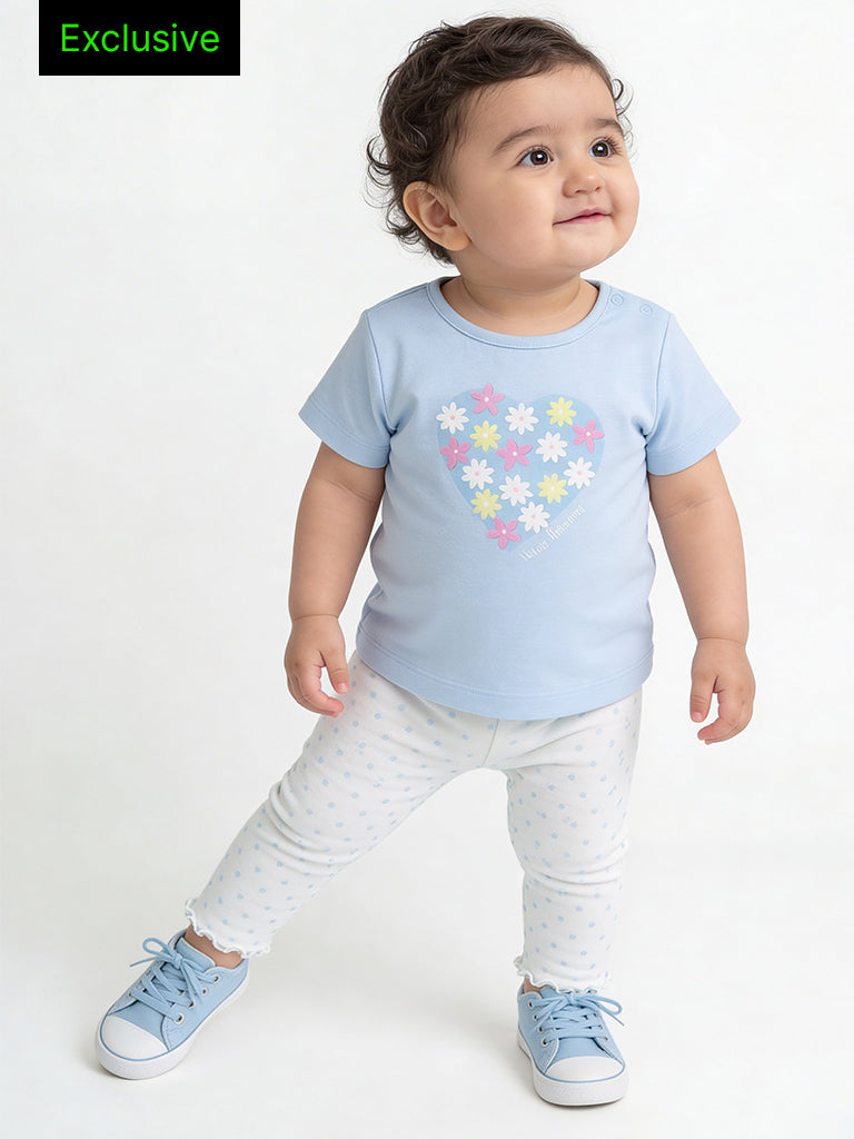 2-Piece HOP Baby Girls Blue Floral Printed Cotton Set