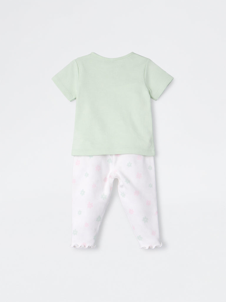 HOP Baby Girls Sage Floral Printed 2-Piece Cotton Set