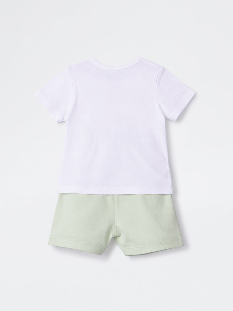 2-Piece HOP Baby Girls White Graphic Printed Cotton Set