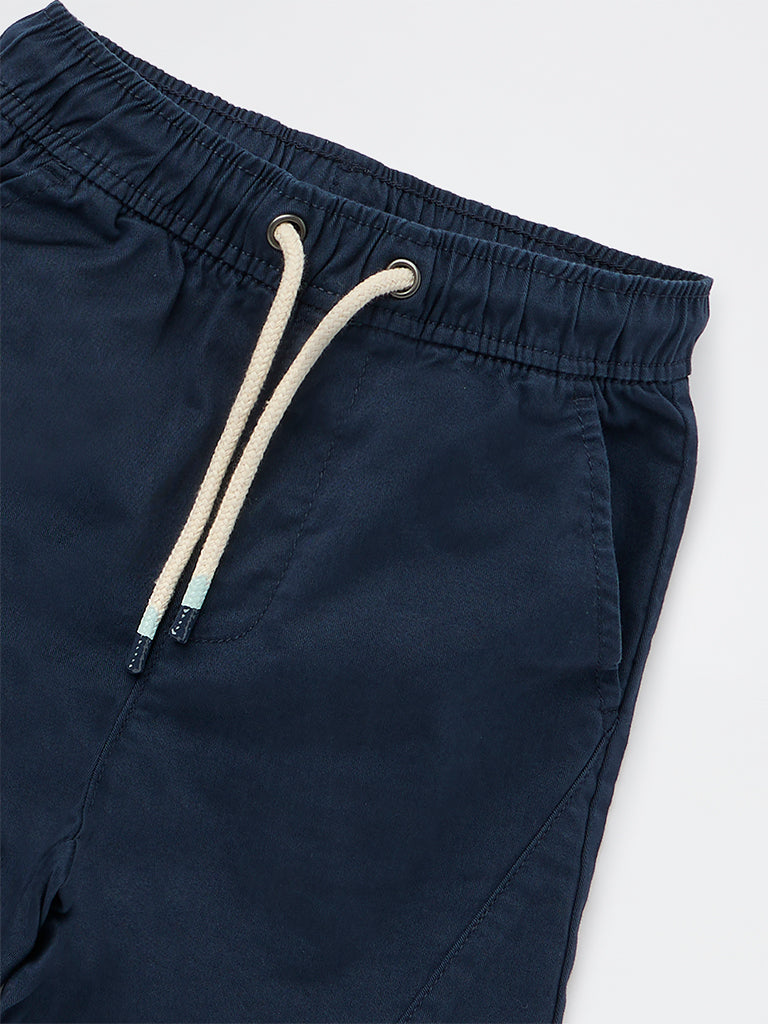 HOP Kids Boys Navy Mid-Rise Cotton-Blend Shorts