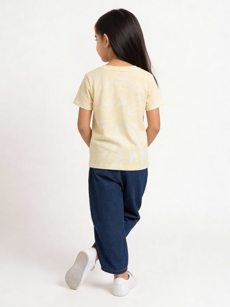 HOP Kids Girls Yellow Embroidered Cotton T-Shirt