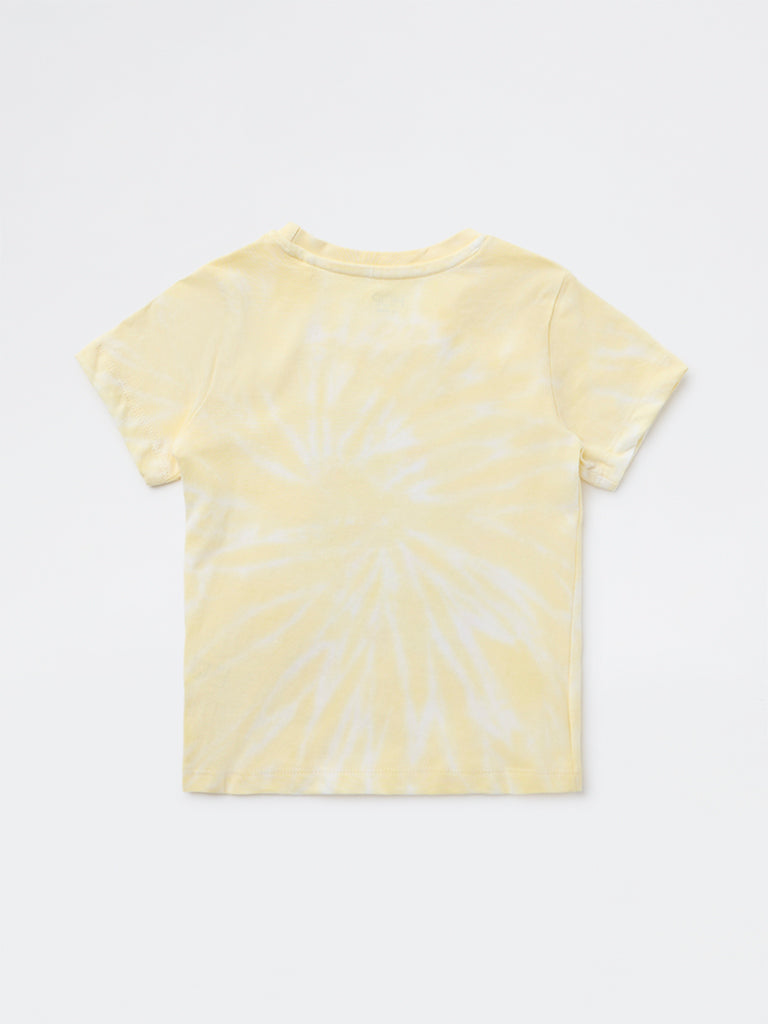 HOP Kids Girls Yellow Embroidered Cotton T-Shirt