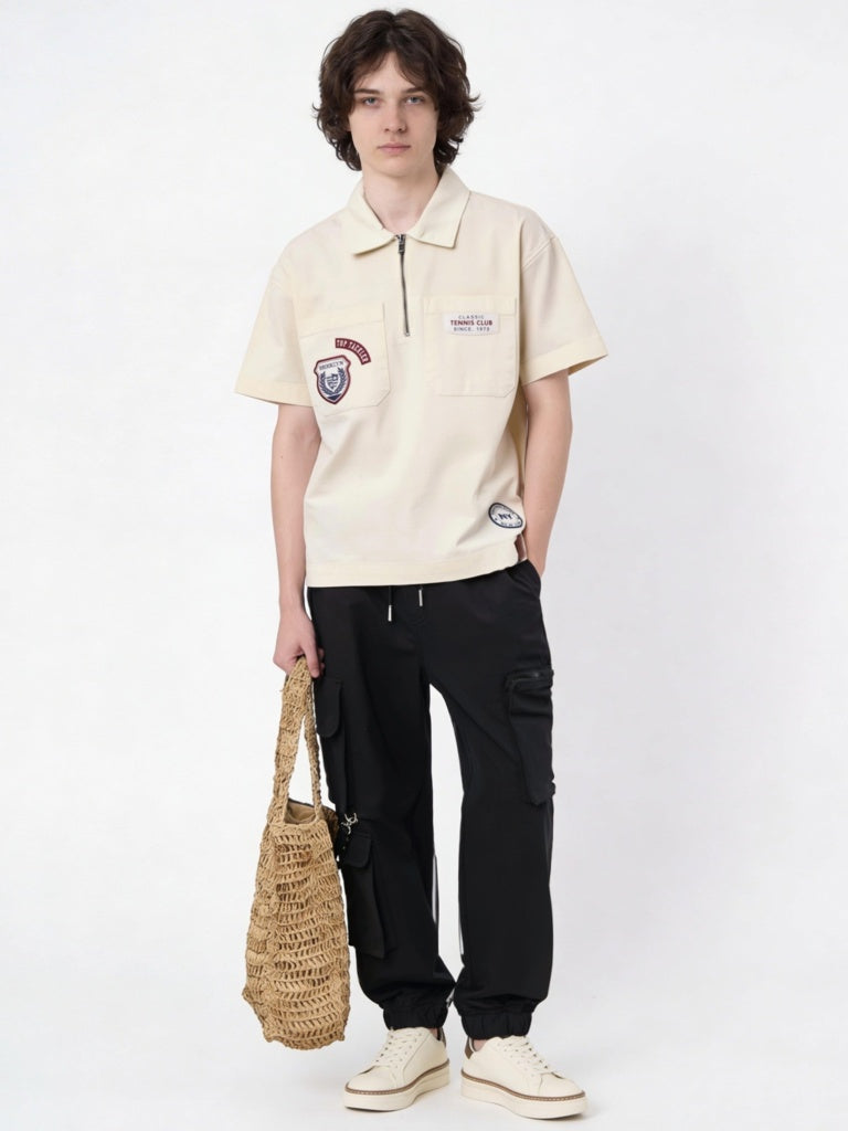 Boys Off-White Printed Cotton Polo T-Shirt