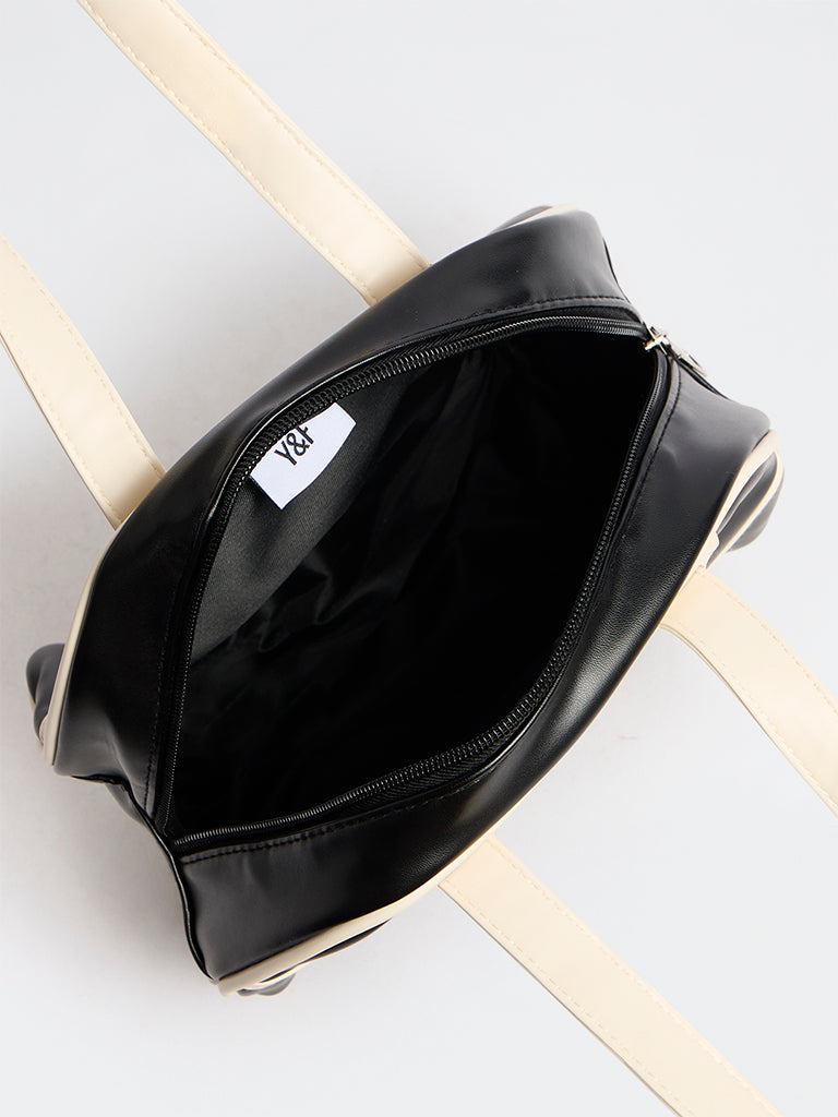 Girls Black Text-Detail Shoulder Bag