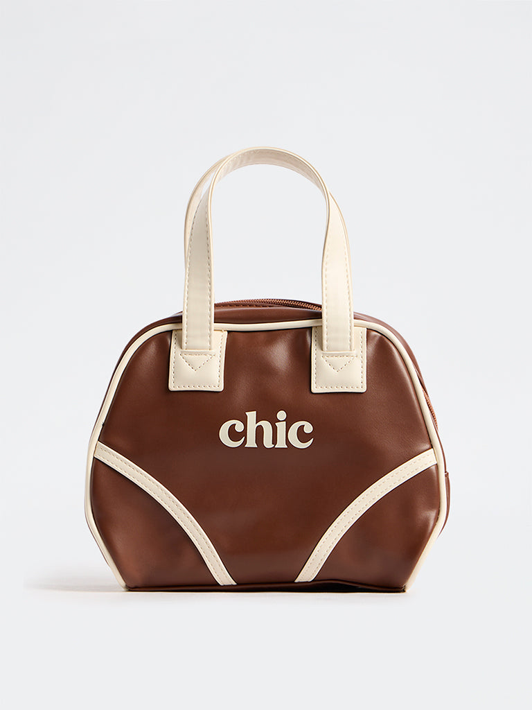Girls Brown Text-Detail Shoulder Bag