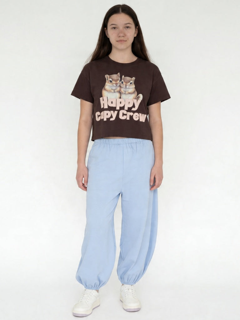 Girls Dark Brown Printed Cotton T-Shirt