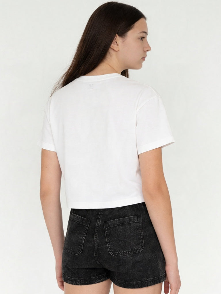 Girls White Printed Cotton T-Shirt