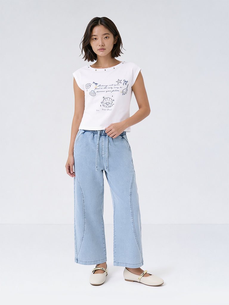 Girls Light Blue High-Rise Relaxed-Fit Jeans