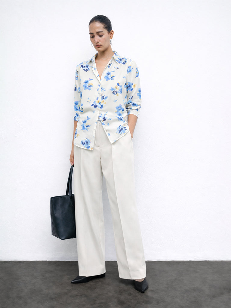 Wardrobe Ivory Floral Pattern Shirt with Camisole