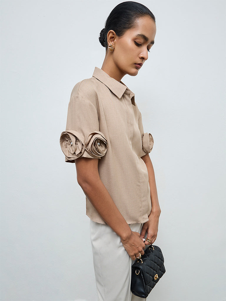 Wardrobe Taupe Rosette Detail Shirt