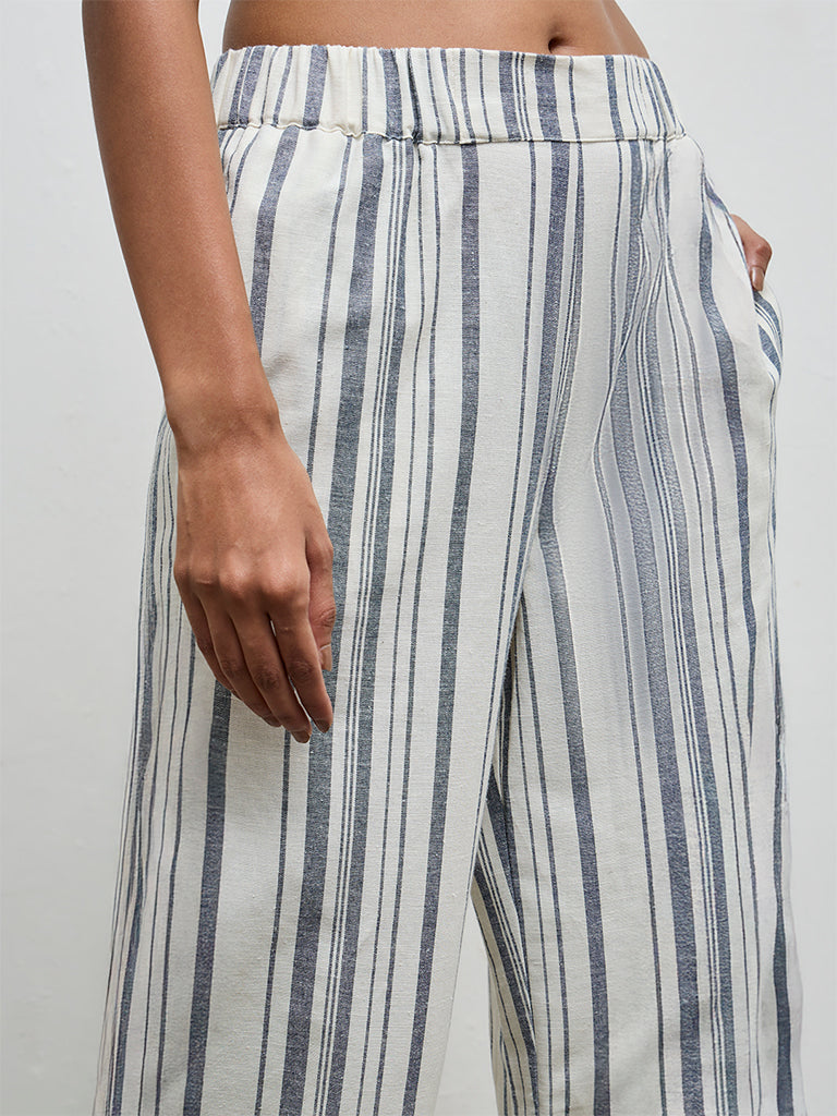 Wardrobe Ivory Striped High-Rise Cotton-Blend Trousers