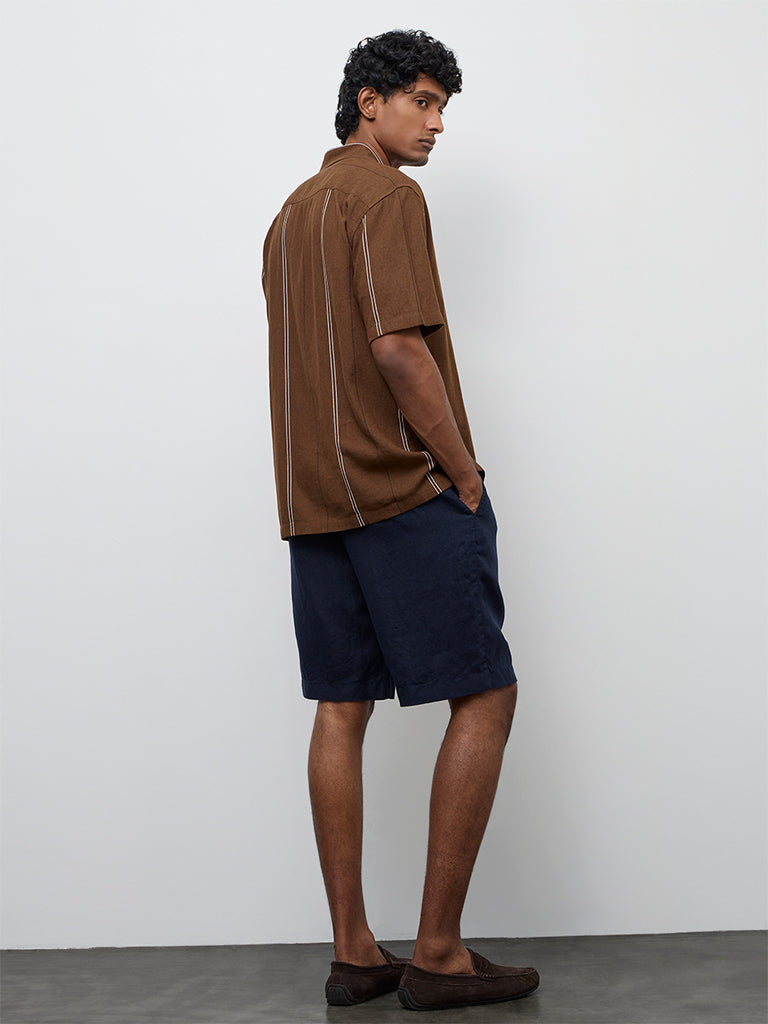Ascot Navy Relaxed-Fit Mid-Rise Linen Shorts