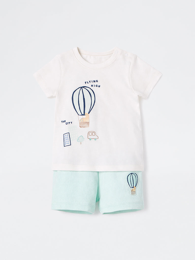2-Piece HOP Baby Boys White Printed Cotton Set