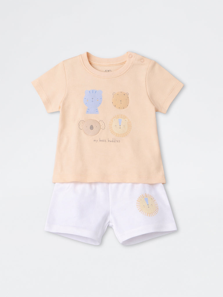 2-Piece HOP Baby Boys Orange Animal Printed Cotton Set