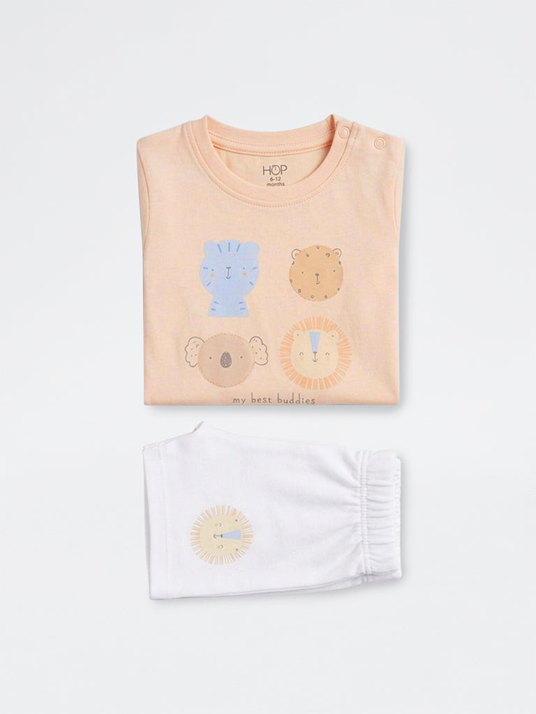 2-Piece HOP Baby Boys Orange Animal Printed Cotton Set