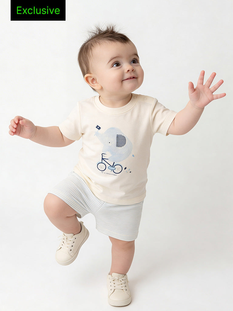 2-Piece HOP Baby Boys Off-White Animal Printed Cotton Set