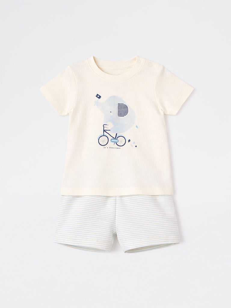 2-Piece HOP Baby Boys Off-White Animal Printed Cotton Set