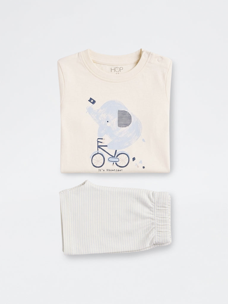 2-Piece HOP Baby Boys Off-White Animal Printed Cotton Set