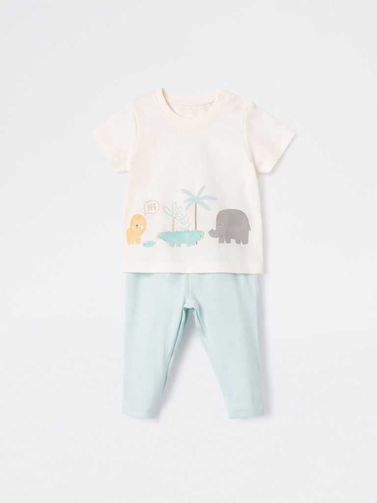 2-Piece HOP Baby Boys Off-White Safari-Printed Cotton Set