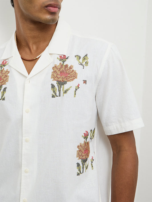 ETA Off-White Embroidered Relaxed-Fit Cotton-Blend Shirt