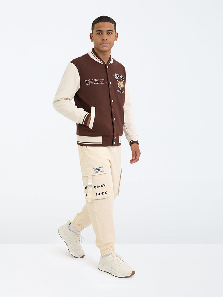 Boys Off-White Text-Detail Cargo-Style Joggers