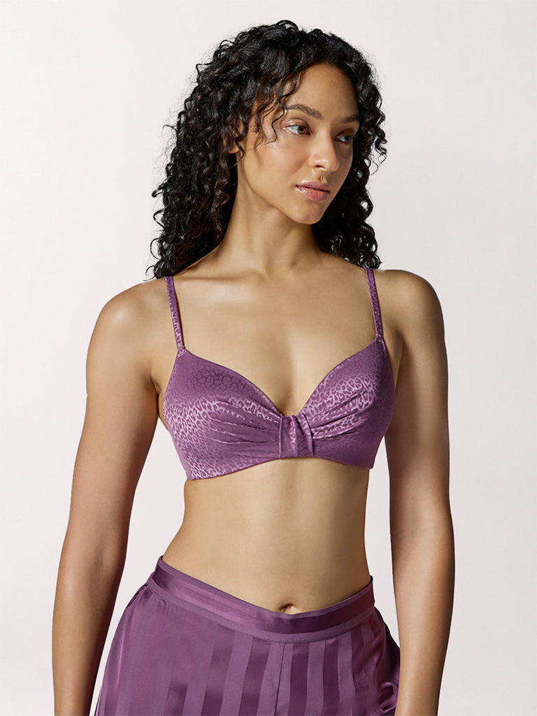 Wunderlove Purple Animal Printed Padded Satin Bra