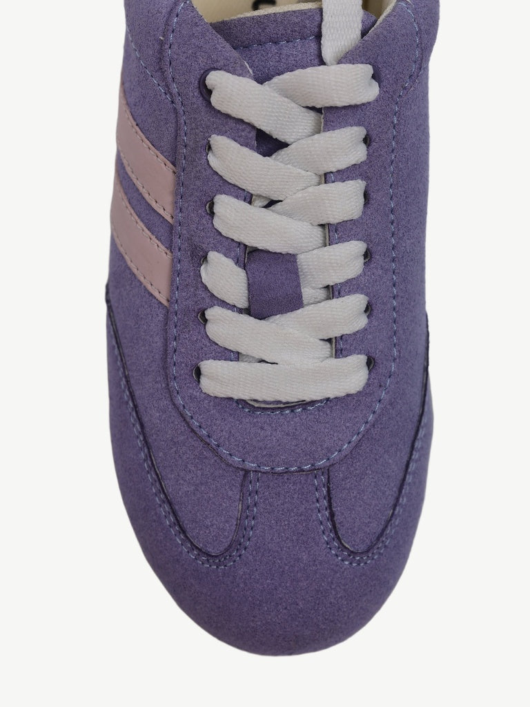 Yellow Lilac Suede-Detail Lace-Up Sneakers