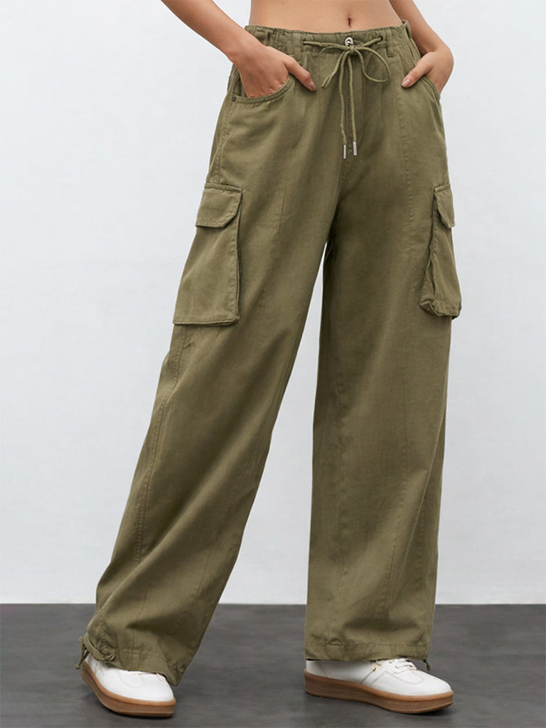Nuon Olive Barrel-Fit High-Rise Cotton-Blend Trousers
