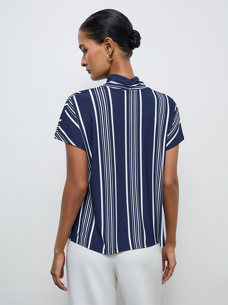 Wardrobe Navy Stripe Printed Blouse