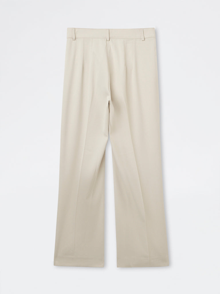 Wardrobe Beige Solid High-Rise Trousers