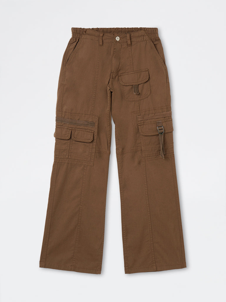 Nuon Brown High-Rise Cotton-Blend Cargo Trousers