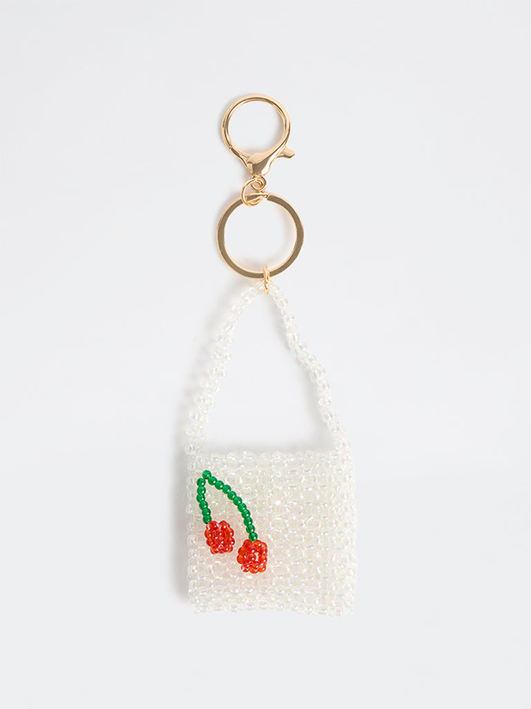 Westside Accessories White Flower Beaded Bag Charm