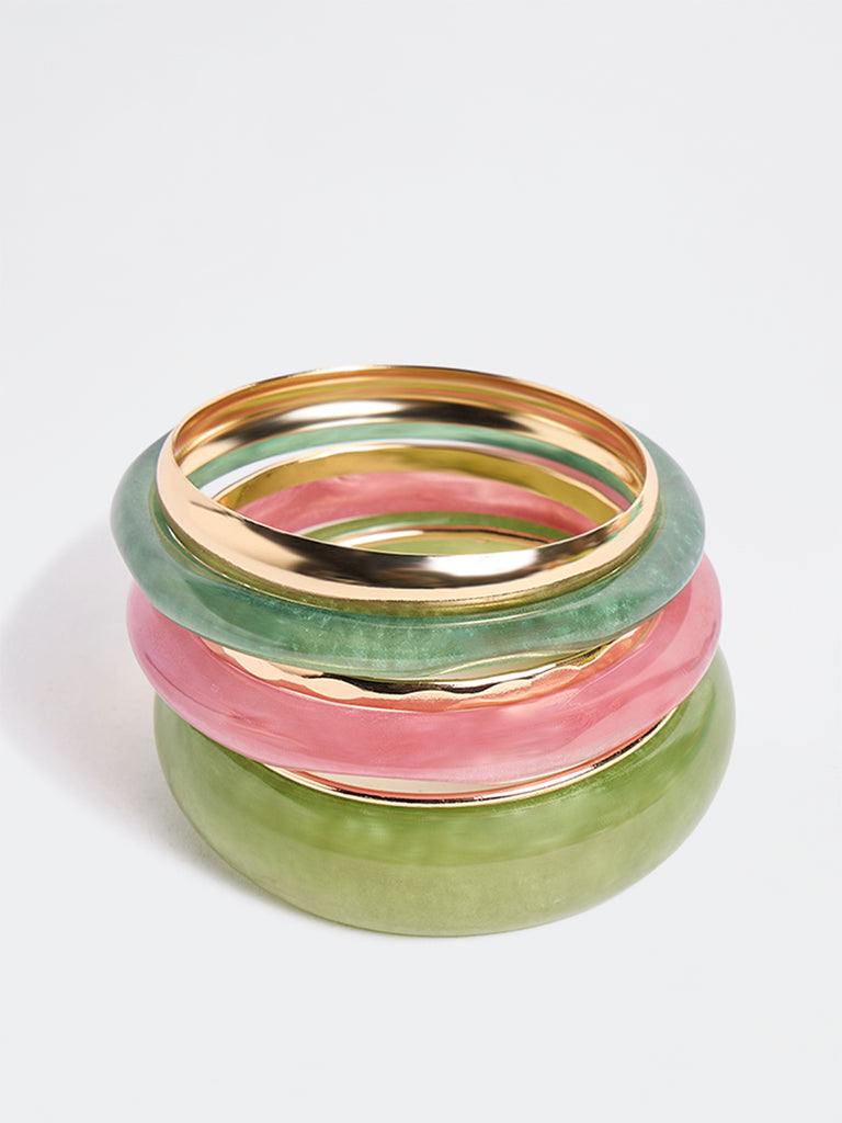Westside Accessories Multicolour Metal and Resin Rings - Pack of 6