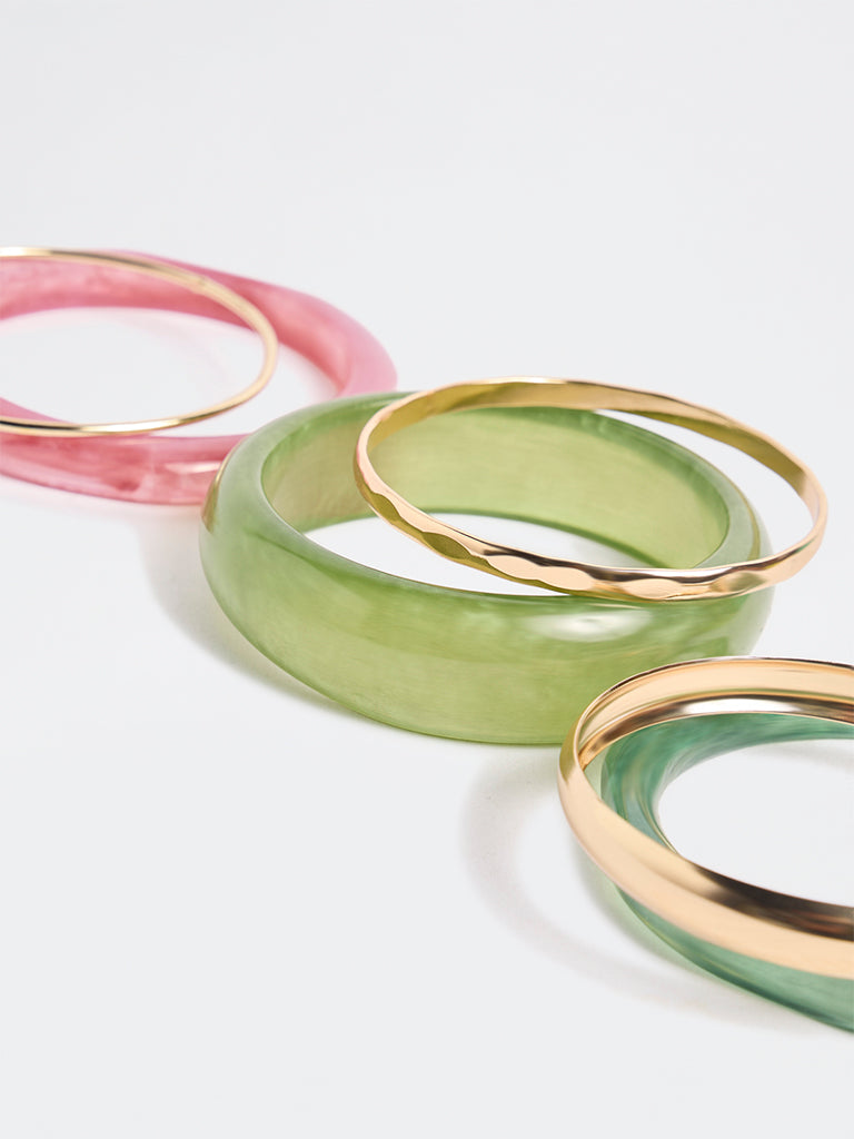 Westside Accessories Multicolour Metal and Resin Rings - Pack of 6