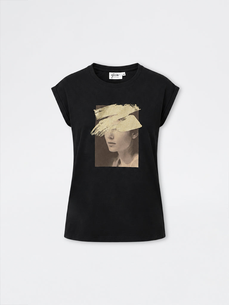 Gia Black Printed Cotton T-Shirt