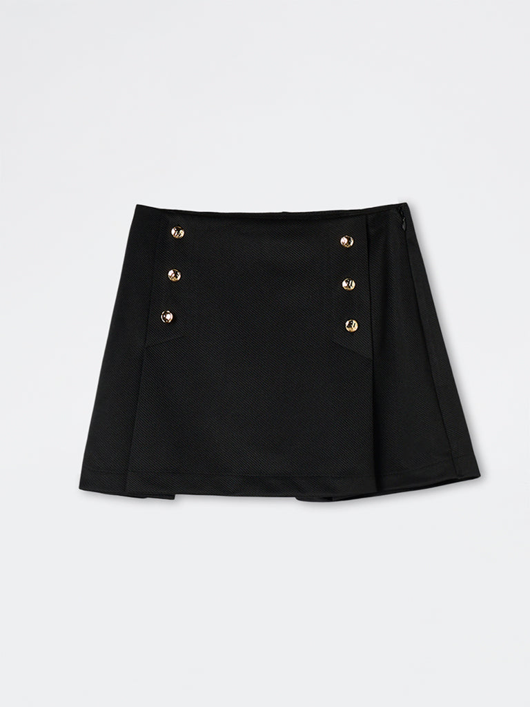 Wardrobe Black Button-Detail High-Rise Skirt
