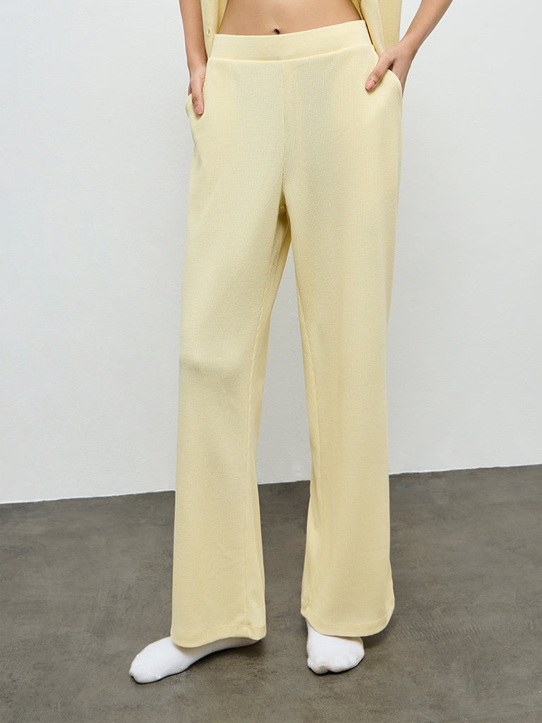 Superstar Yellow Waffle-Textured High-Rise Pants