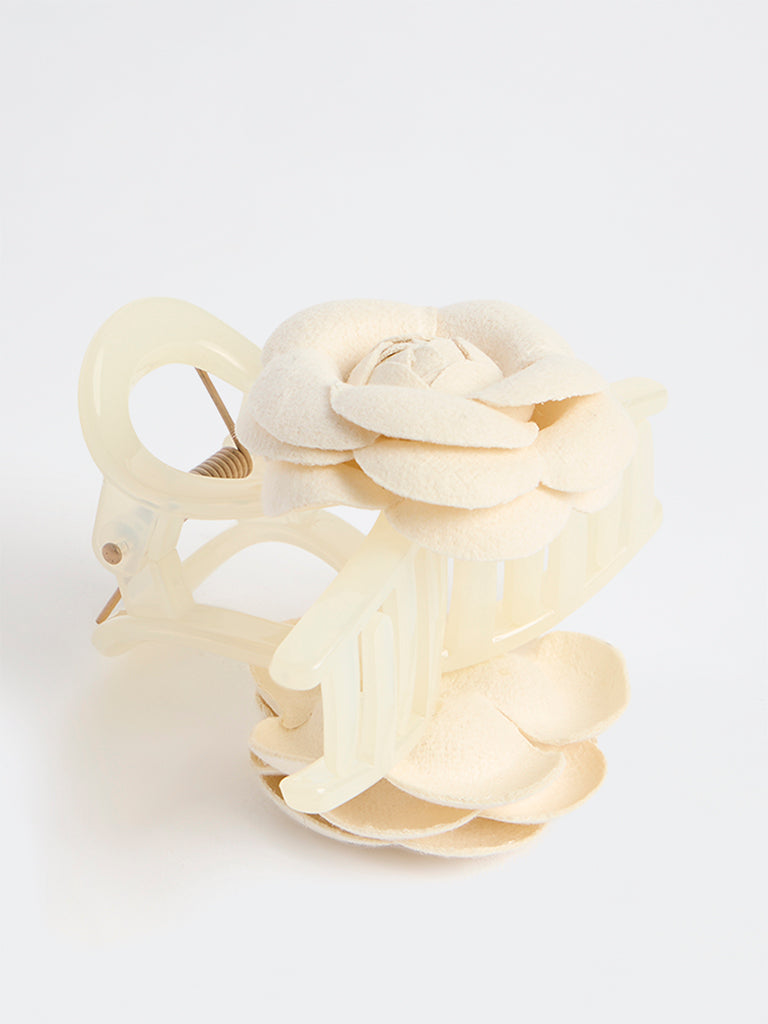 Westside Accessories Off-White Floral Claw Clip