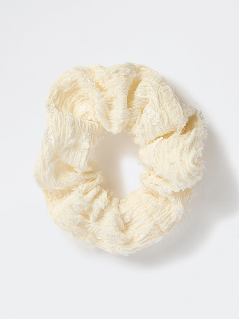 Westside Accessories Off-White Textured Scrunchie