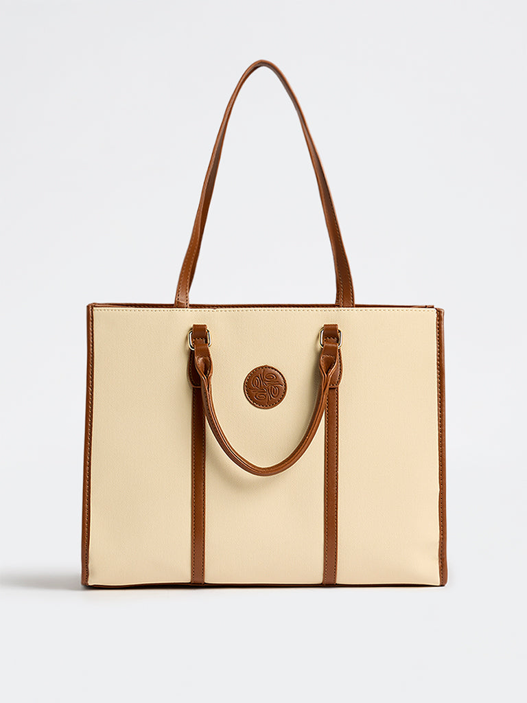 Westside Cream and Brown Laptop Tote Bag