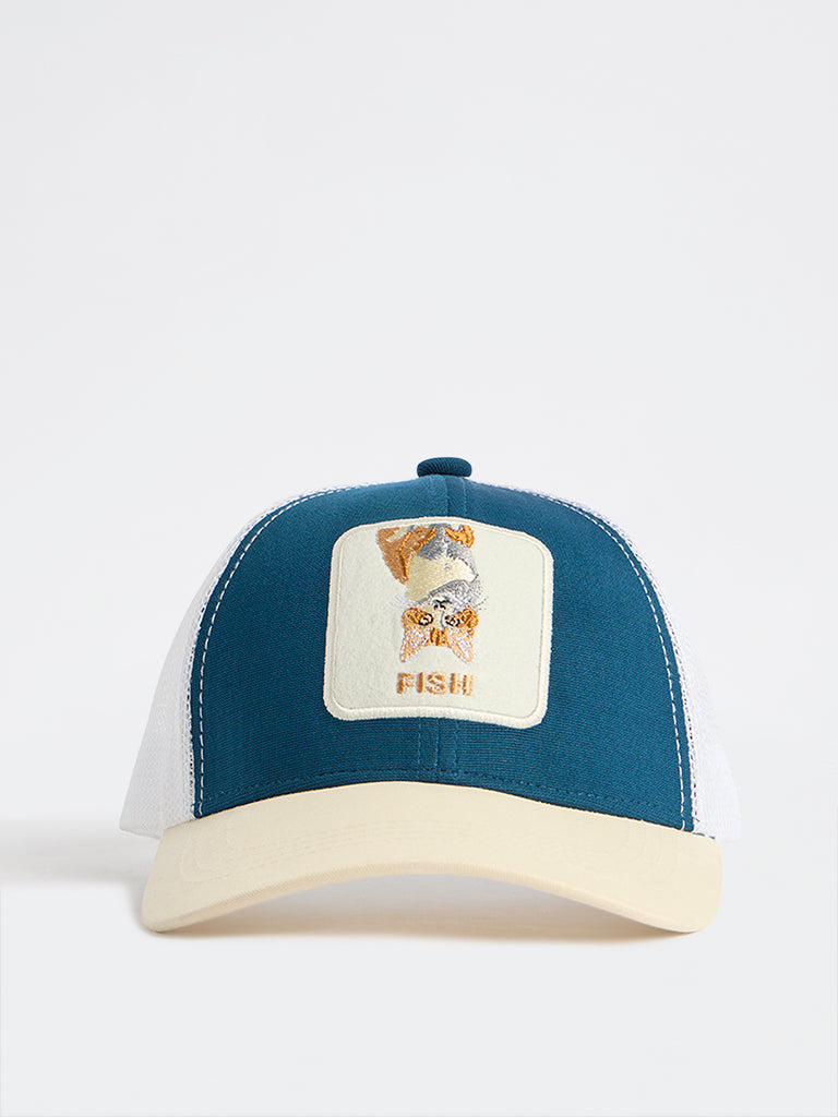 Nuon Blue Cat Embroidered Trucker Cap