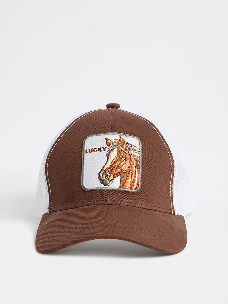 Nuon Brown Horse Embroidered Trucker Cap