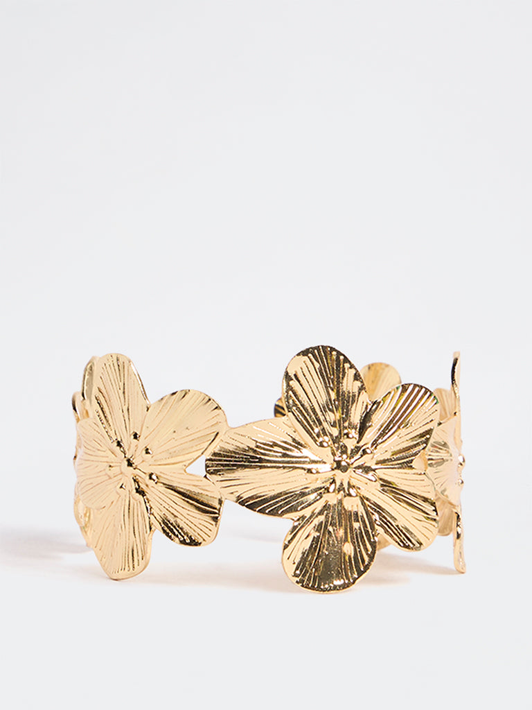 Westside Accessories Gold Floral Design Cuff Bracelet