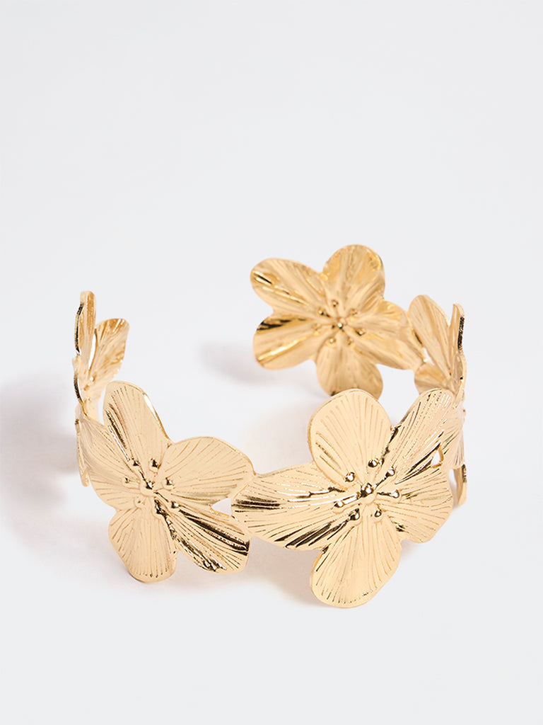 Westside Accessories Gold Floral Design Cuff Bracelet