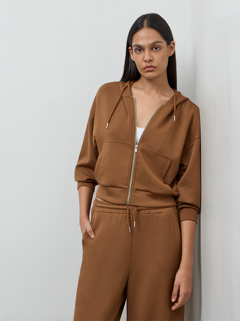 Nuoflexx Brown Solid Hooded Jacket