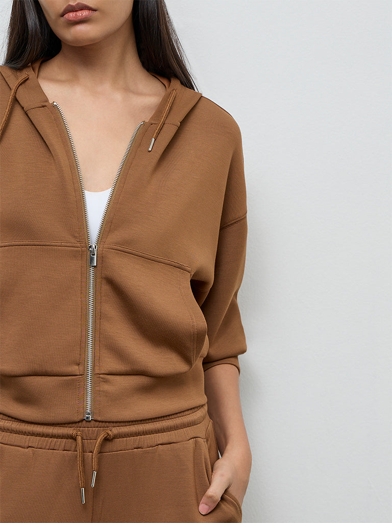 Nuoflexx Brown Solid Hooded Jacket