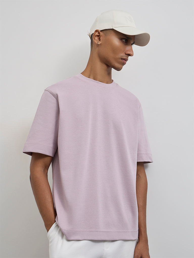 Nuoflexx Mauve Solid Relaxed-Fit Cotton-Blend T-Shirt