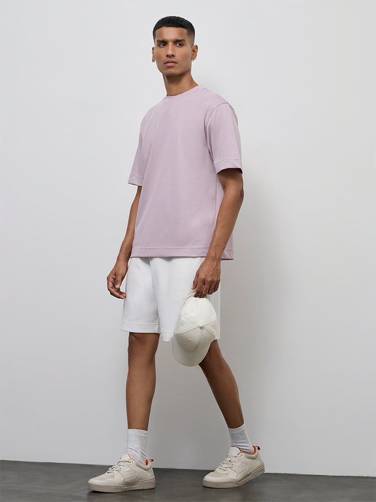 Nuoflexx Mauve Solid Relaxed-Fit Cotton-Blend T-Shirt